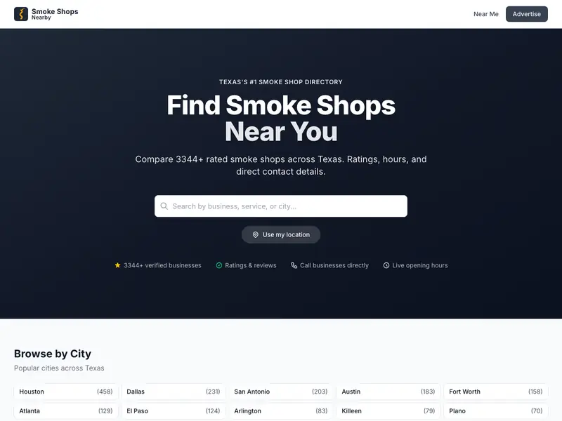 Screenshot of the Smoke Shops Nearby homepage